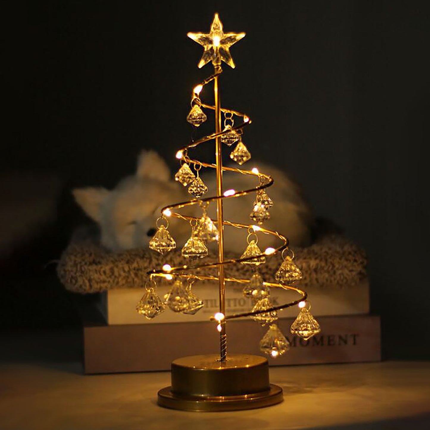 Wrought Iron Crystal Star Night Light – LED Christmas Tree Lantern