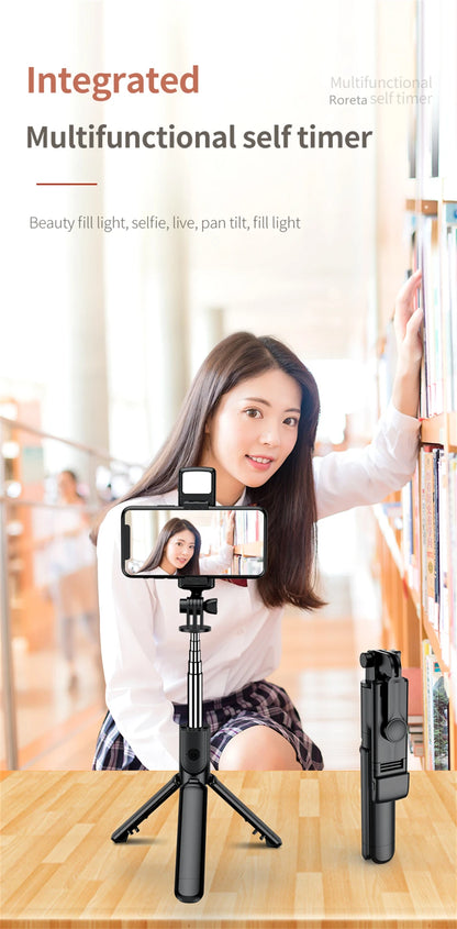 Wireless Selfie Tripod with Built-in Fill Light & Remote Control