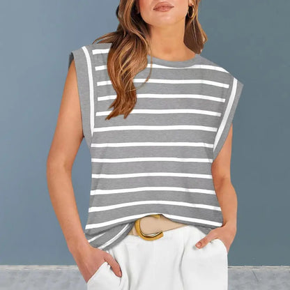 Trendy Women’s Striped Color Block Tank Top with Raglan Sleeves