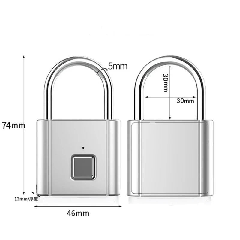 Effortless Security: Black Silver USB Rechargeable Fingerprint Smart Padlock with Zinc Alloy Construction