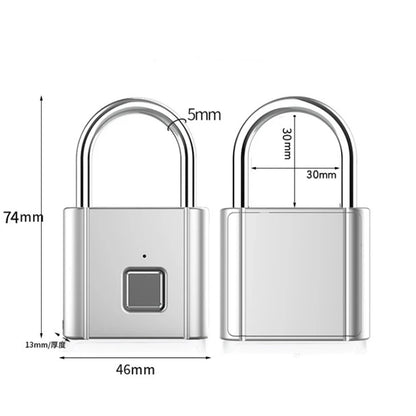 Effortless Security: Black Silver USB Rechargeable Fingerprint Smart Padlock with Zinc Alloy Construction