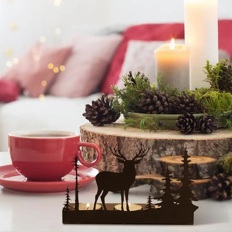 Reindeer Metal Candle Holders Creative Black Wrought Iron Elk Tea Light Candlestick Luminous Christmas Decoration Home Decor