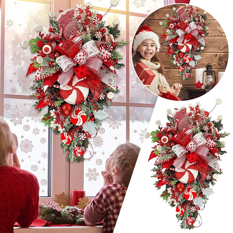 Upside Down Christmas Wreath Candy Garland - Artificial Holiday Decoration