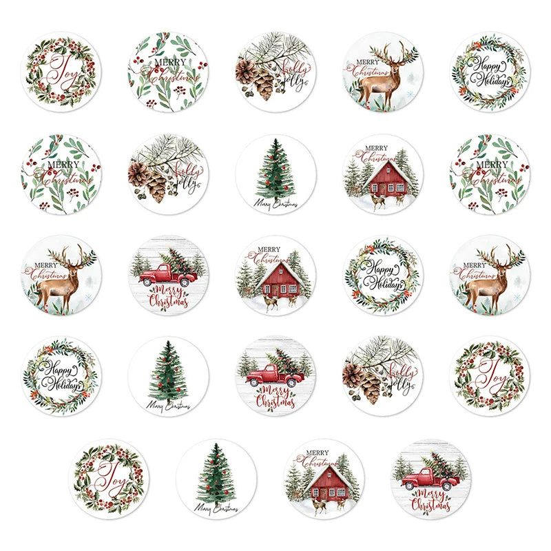 500Pcs Christmas Stickers Roll Xmas Labels Stickers Decor  Merry Christmas Cartoon Packaging Decorations