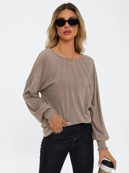 Trendy Pleated Long Sleeve Shirts for Women