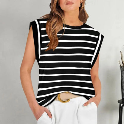 Trendy Women’s Striped Color Block Tank Top with Raglan Sleeves