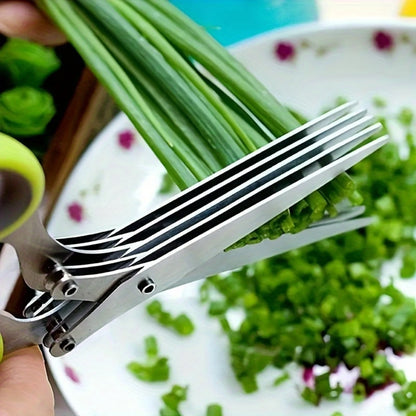 1set Multifunctional Stainless Steel  Scissors with 5 Layers - Quick Shredder for Onion, Herb, Seaweed, Pepper, and Vegetable -