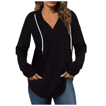 Chic V-Neck Button Down Sweatshirt - Casual Comfy Hoodie for Women