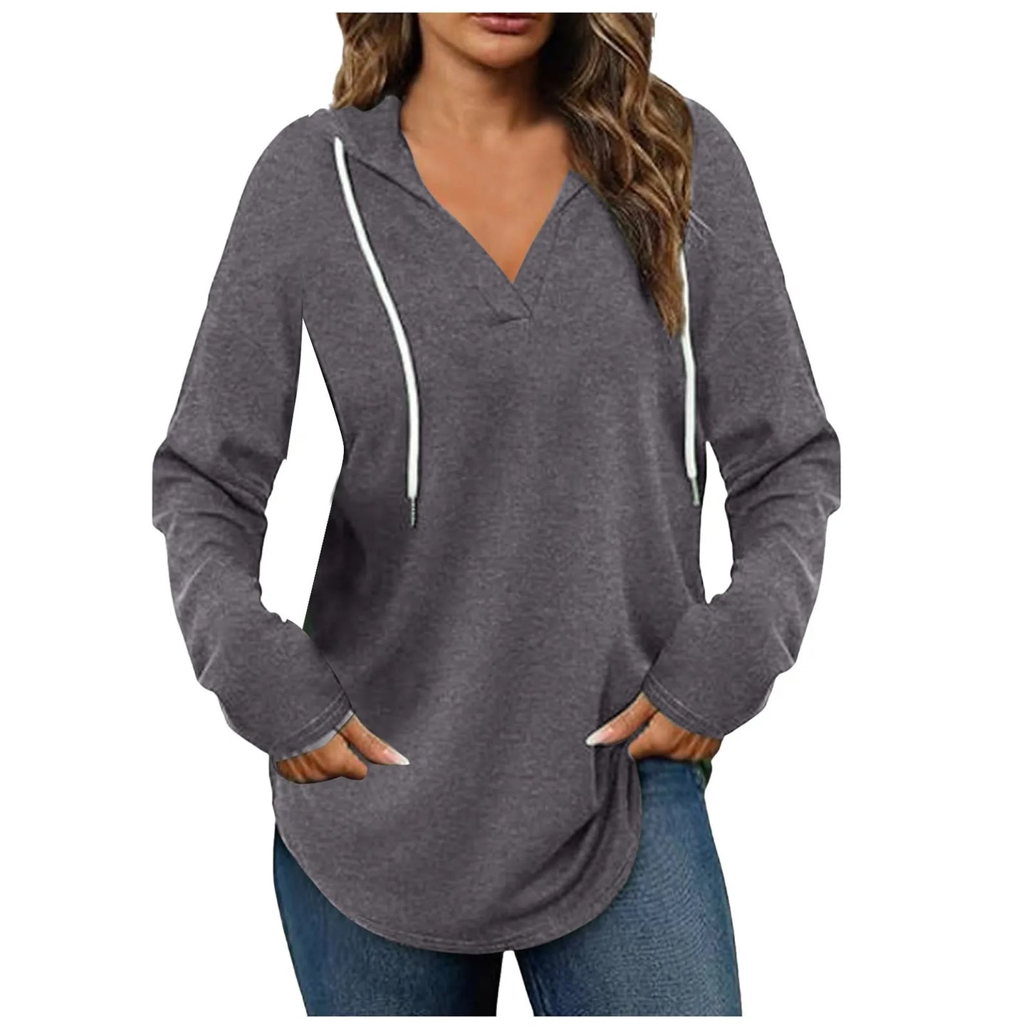 Chic V-Neck Button Down Sweatshirt - Casual Comfy Hoodie for Women