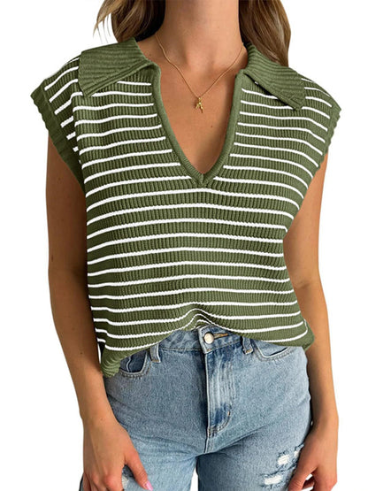 Chic Vintage V-Neck Cap Sleeve Sweater Vest for Women – Spring/Summer 2024 Collection