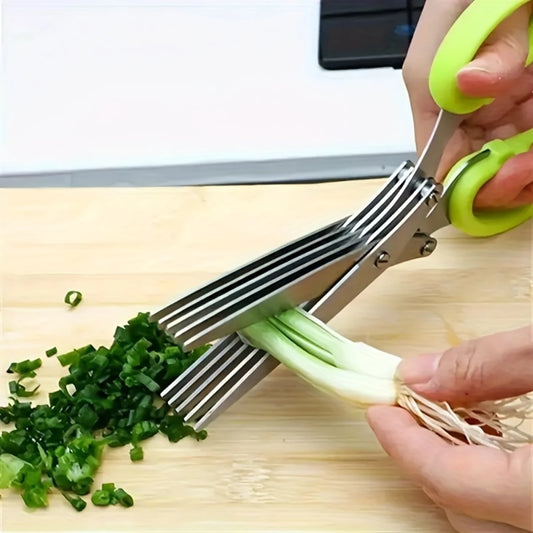 1set Multifunctional Stainless Steel  Scissors with 5 Layers - Quick Shredder for Onion, Herb, Seaweed, Pepper, and Vegetable -