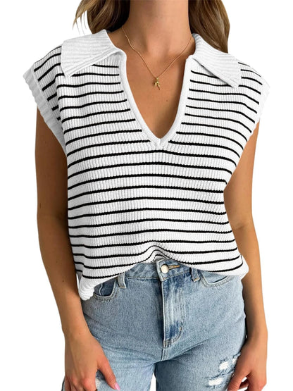 Chic Vintage V-Neck Cap Sleeve Sweater Vest for Women – Spring/Summer 2024 Collection