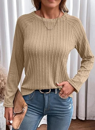 Trendy Long Sleeve Casual Knit T-Shirts for Women