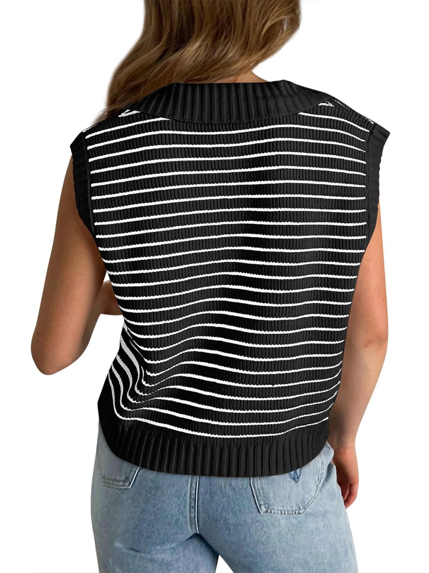 Chic Vintage V-Neck Cap Sleeve Sweater Vest for Women – Spring/Summer 2024 Collection