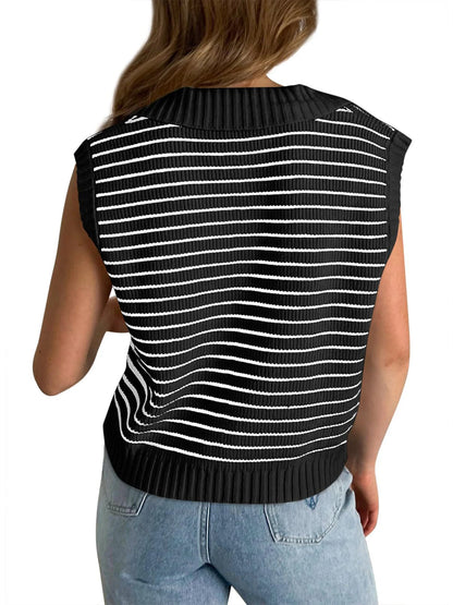 Chic Vintage V-Neck Cap Sleeve Sweater Vest for Women – Spring/Summer 2024 Collection