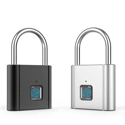 Effortless Security: Black Silver USB Rechargeable Fingerprint Smart Padlock with Zinc Alloy Construction