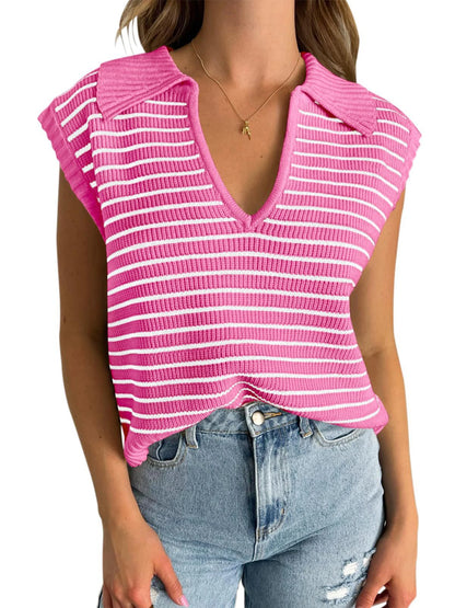 Chic Vintage V-Neck Cap Sleeve Sweater Vest for Women – Spring/Summer 2024 Collection