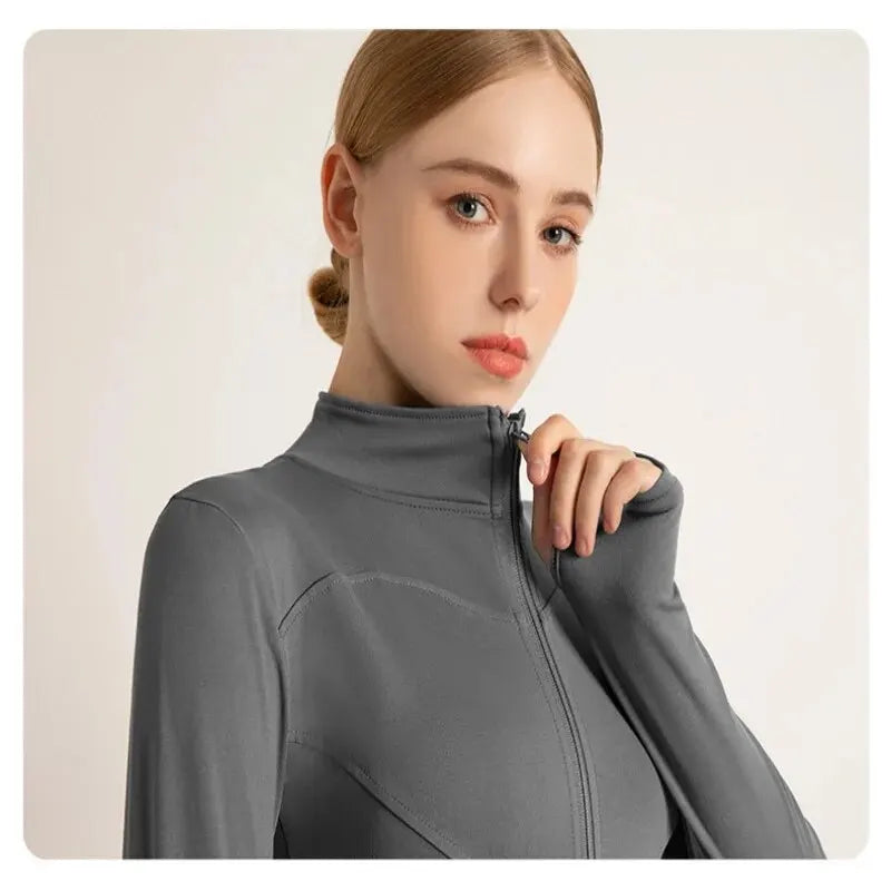 High Elastic Quick-Drying Sports Jacket with Vertical Collar  Slim-Fit Yoga & Fitness Top