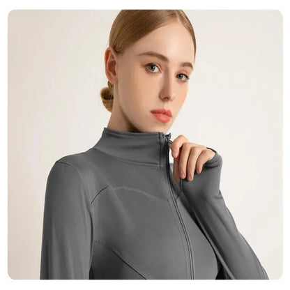 High Elastic Quick-Drying Sports Jacket with Vertical Collar  Slim-Fit Yoga & Fitness Top