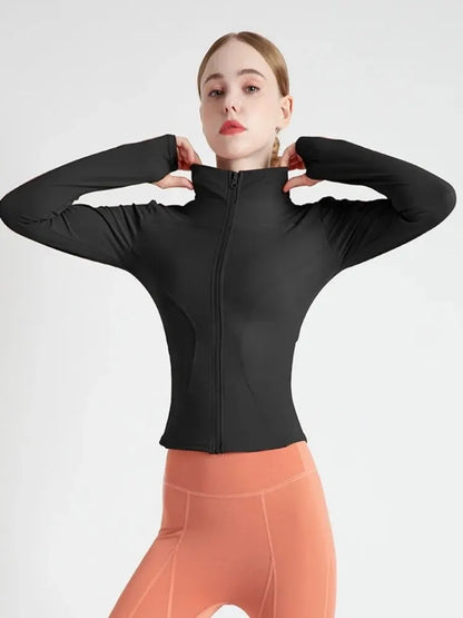 High Elastic Quick-Drying Sports Jacket with Vertical Collar  Slim-Fit Yoga & Fitness Top