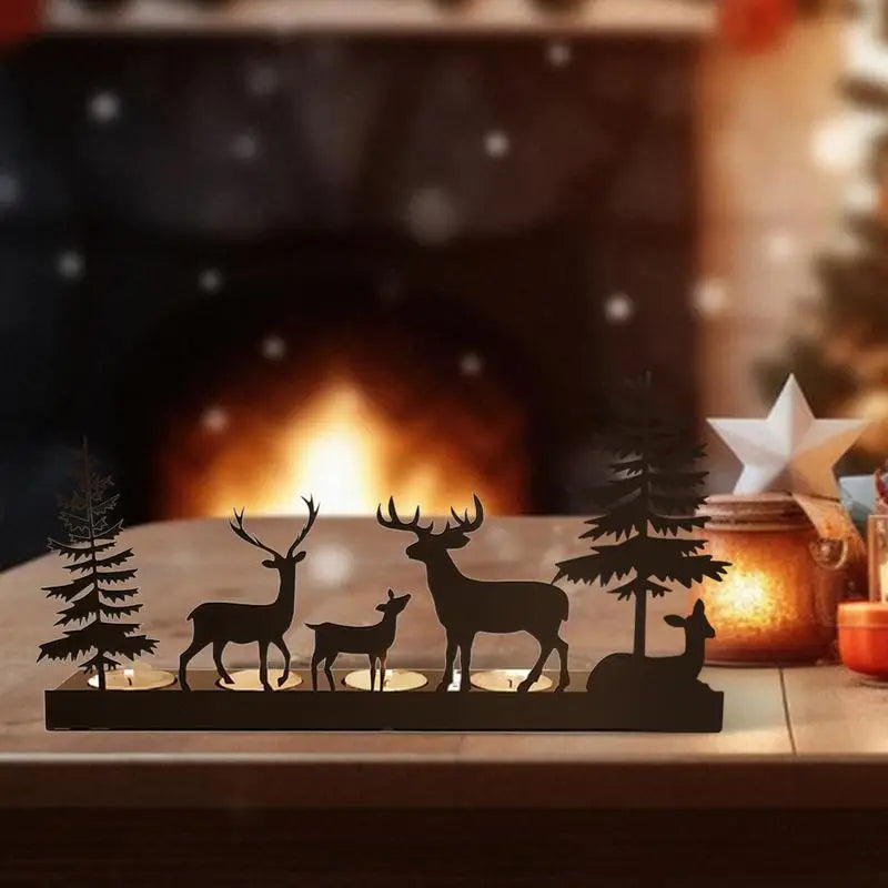 Reindeer Metal Candle Holders Creative Black Wrought Iron Elk Tea Light Candlestick Luminous Christmas Decoration Home Decor